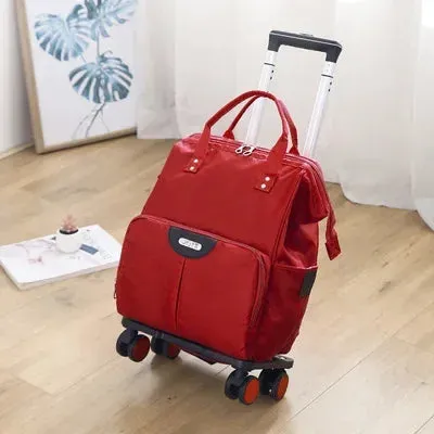 Travel Trolley Bag for Women – Oxford Large Capacity Wheeled Backpack