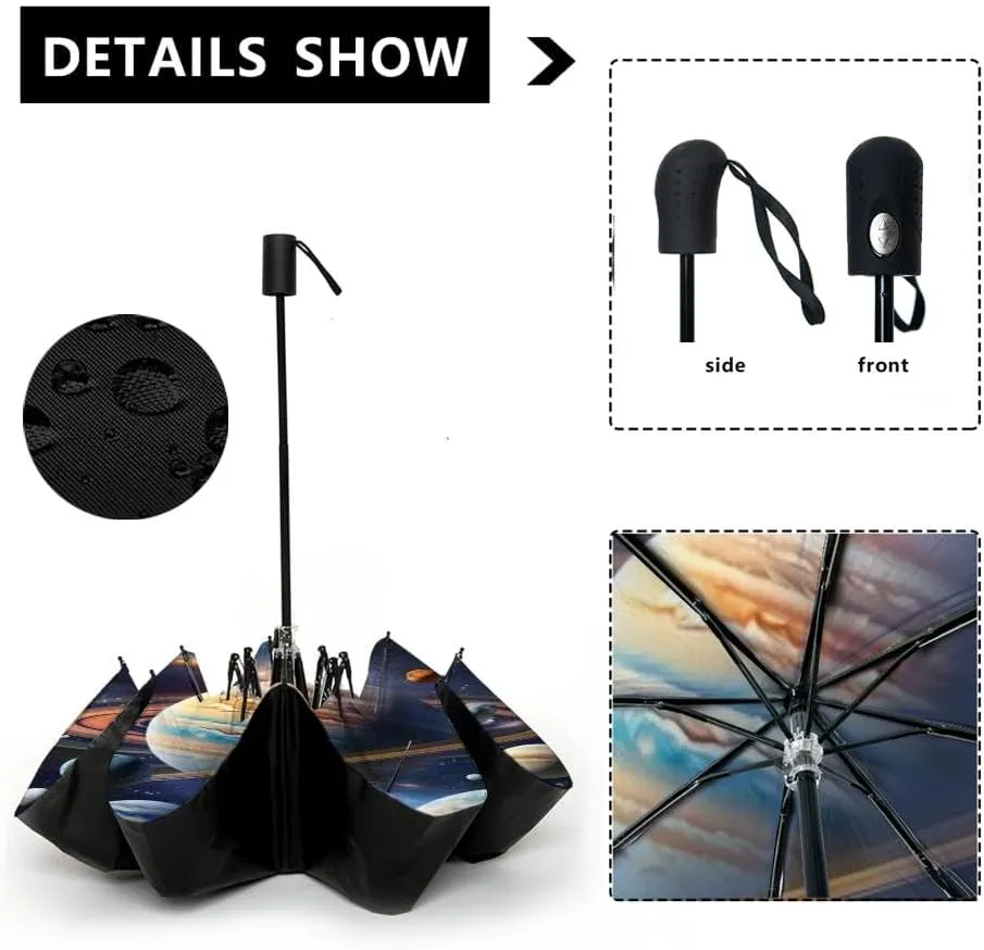 Travel Umbrella for Rain Windproof Cloisonne and evening sky inspired tile Automatic Cute Portable Compact Umbrella for Women Purse Backpack Car Black Sun UV Protection