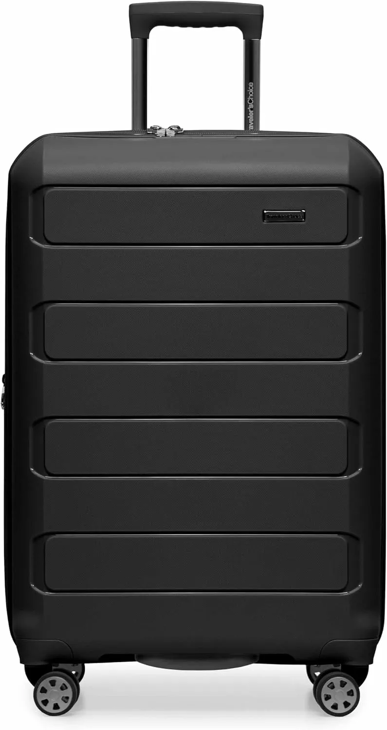 Traveler's Choice Pagosa Indestructible Hardshell Expandable Spinner Luggage, Black, Check-in Only
