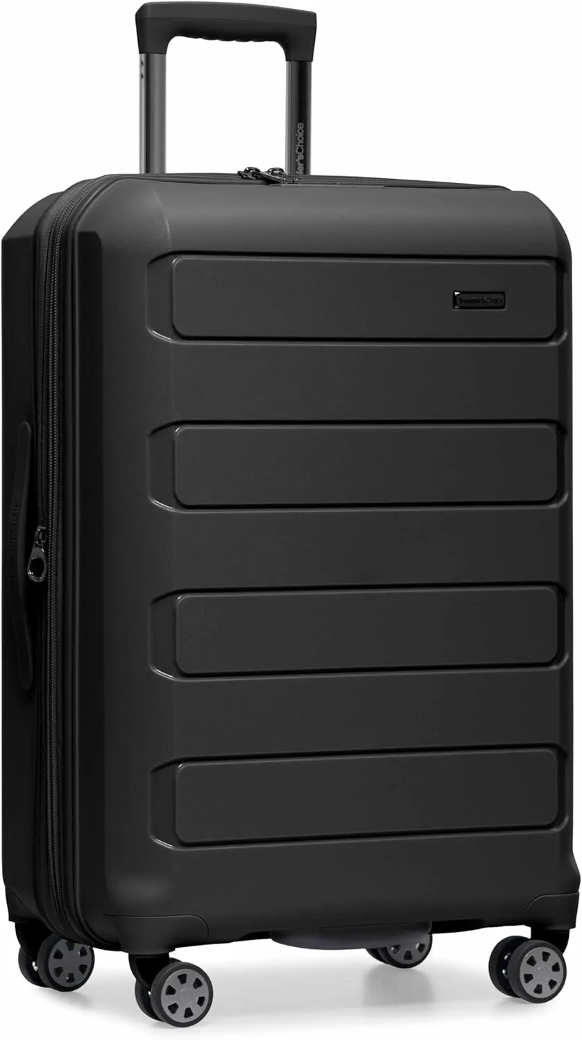Traveler's Choice Pagosa Indestructible Hardshell Expandable Spinner Luggage, Black, Check-in Only