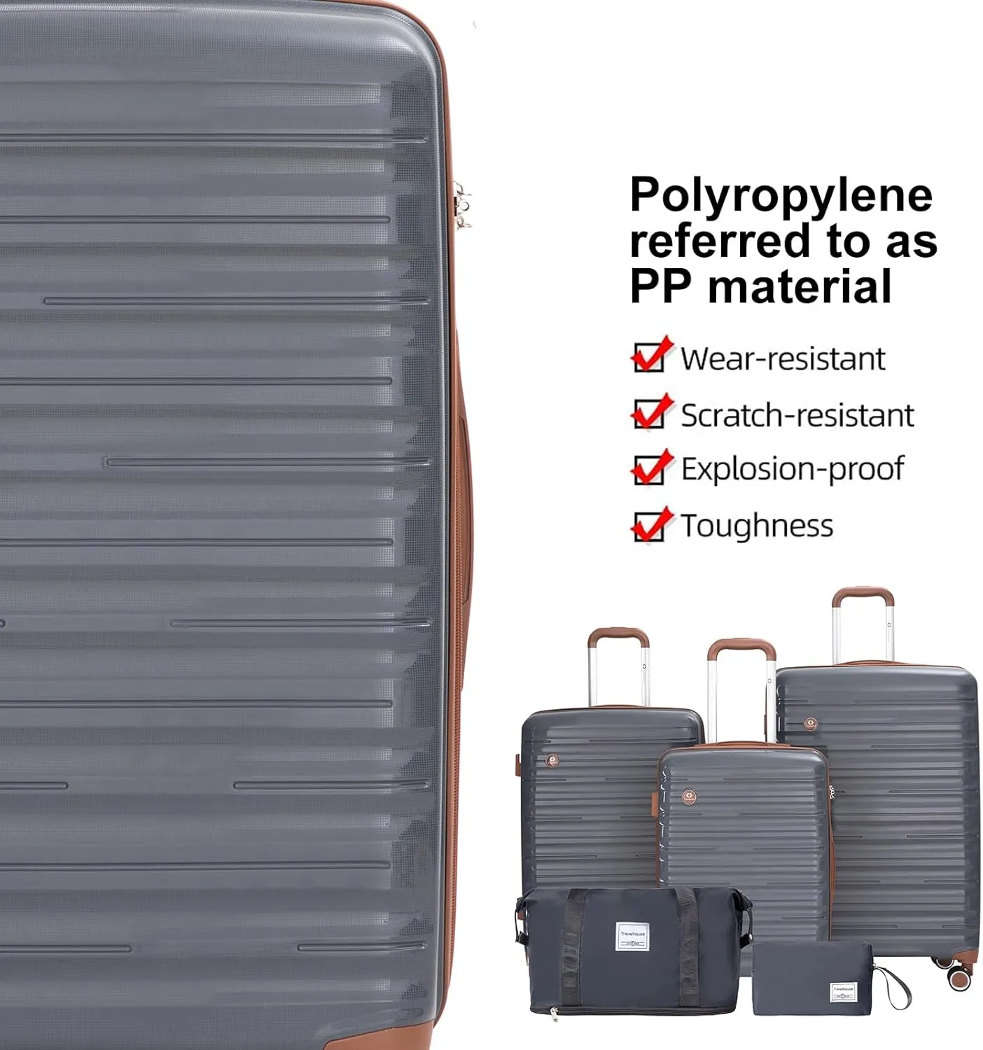 Travelhouse Luggage Sets 5 Piece Suitcases with Wheels ABS Hardshell Suitcase Set Spinner Wheels Carry on Suitcase with TSA Lock Durable Waterproof Travel Luggage (GRAY)