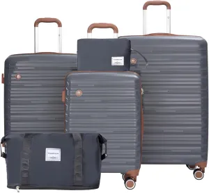 Travelhouse Luggage Sets 5 Piece Suitcases with Wheels ABS Hardshell Suitcase Set Spinner Wheels Carry on Suitcase with TSA Lock Durable Waterproof Travel Luggage (GRAY)