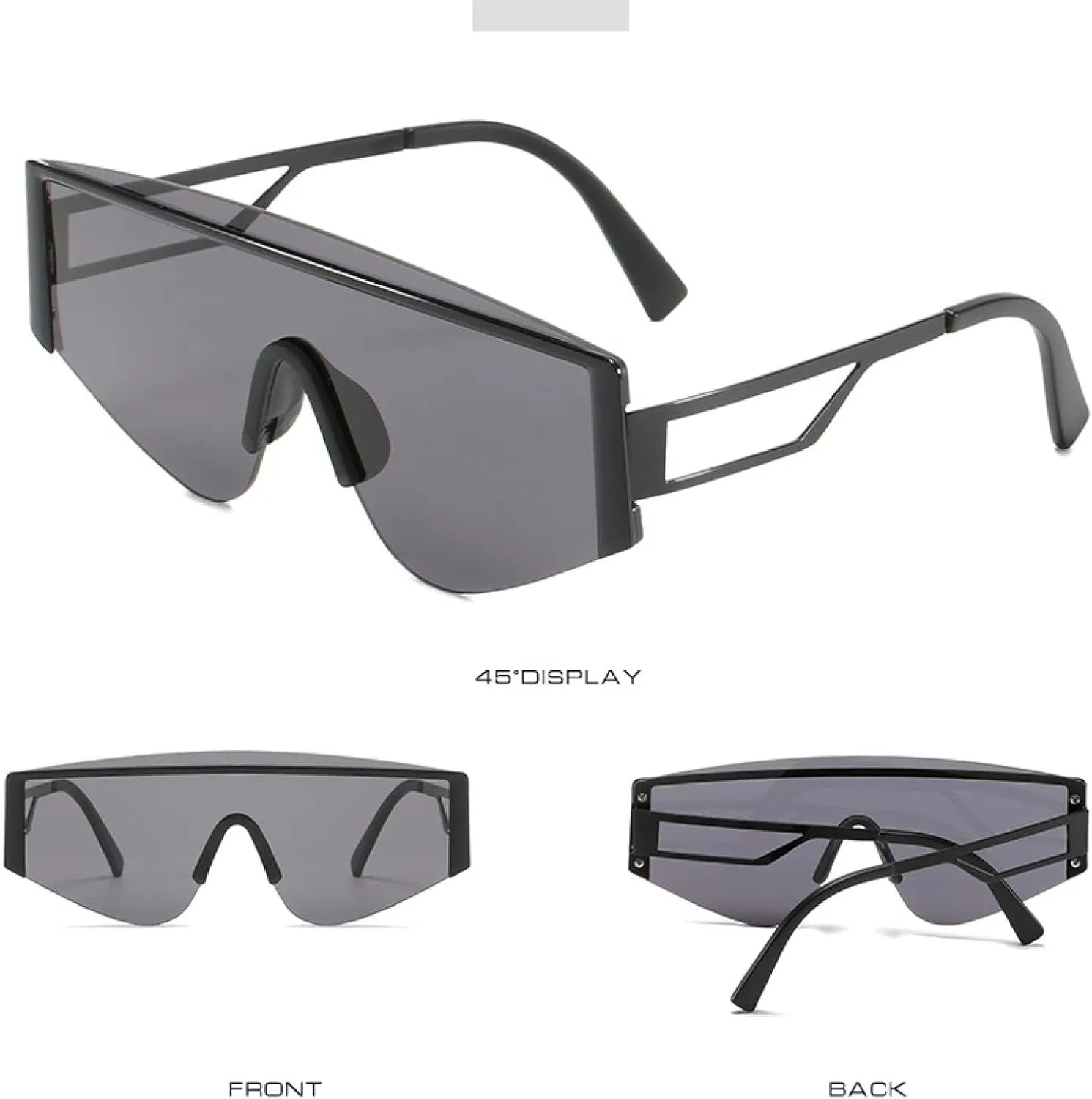 Trend Retro One Piece Sunglasses Men Women Luxury Metal Big Frame Punk Outdoor Cycling Shade Eyewear Uv400