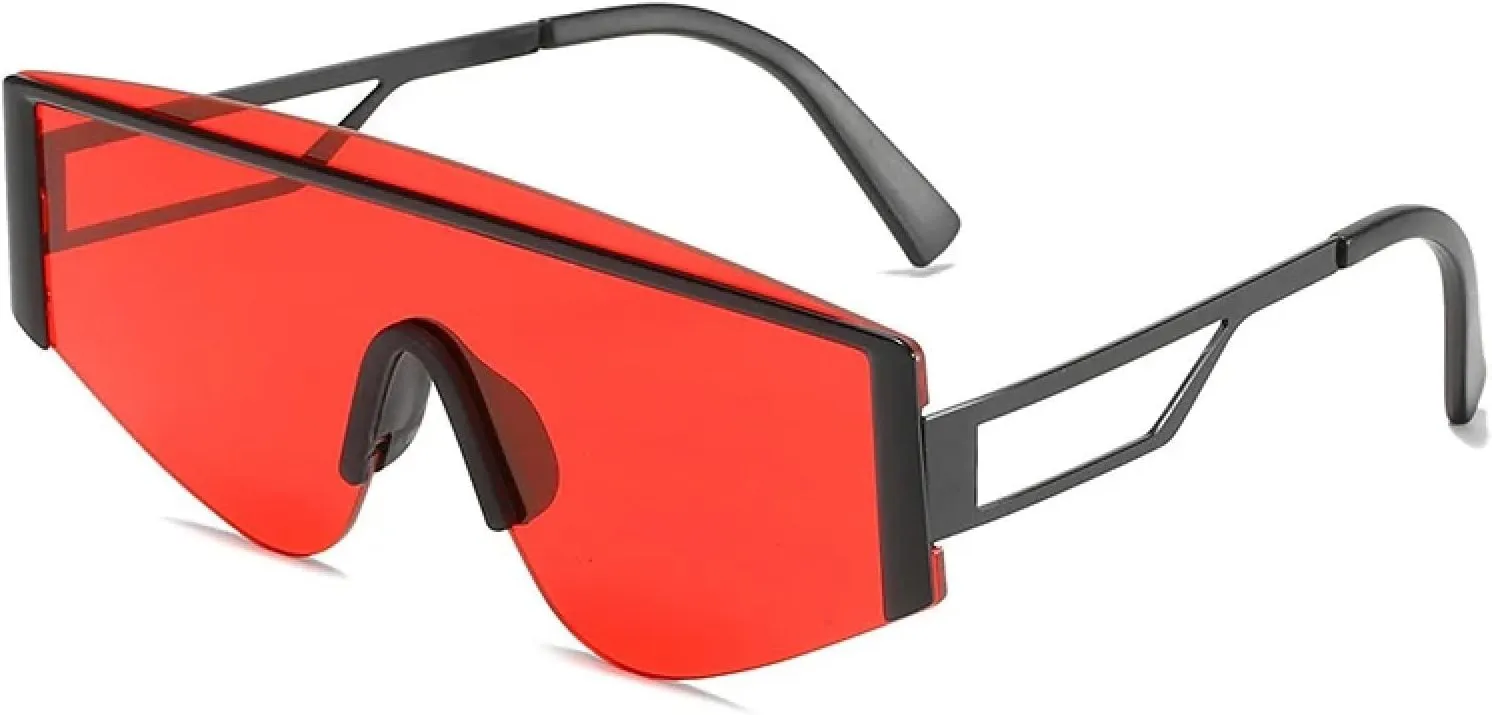 Trend Retro One Piece Sunglasses Men Women Luxury Metal Big Frame Punk Outdoor Cycling Shade Eyewear Uv400