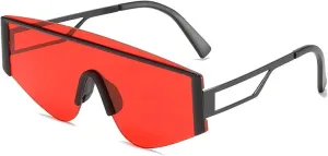 Trend Retro One Piece Sunglasses Men Women Luxury Metal Big Frame Punk Outdoor Cycling Shade Eyewear Uv400
