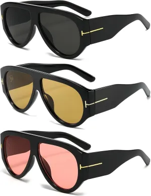 Trendy Oversized Aviator Sunglasses for Women Men Square Thick Frame Large Sun Glasses UV400 Protection