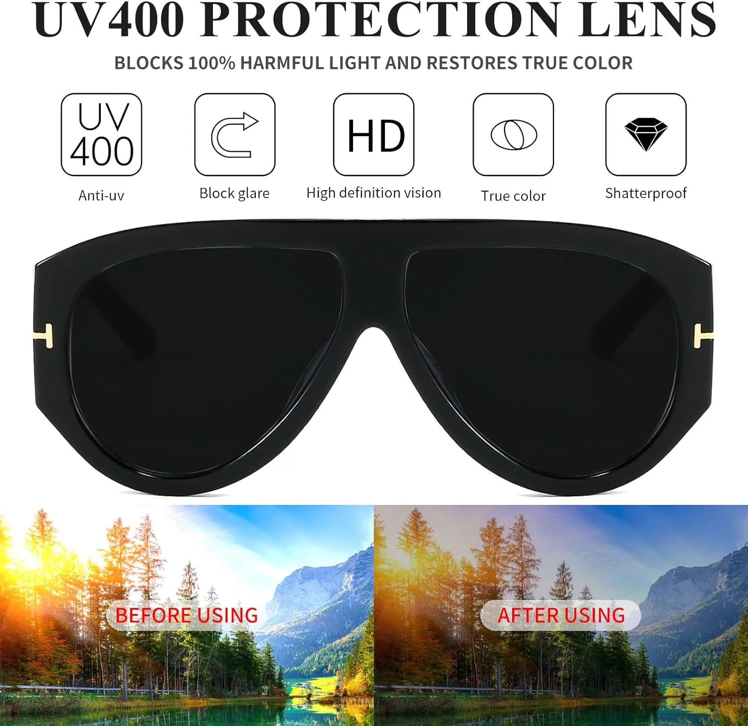 Trendy Oversized Aviator Sunglasses for Women Men Square Thick Frame Large Sun Glasses UV400 Protection