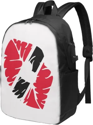 Trinidad Tobago Lips Flag Kiss Laptop Backpacks Travel Backpack Casual Business Daypack Sport Rucksack Computer Bag Fits up to 17 Inch Notebook with USB Port