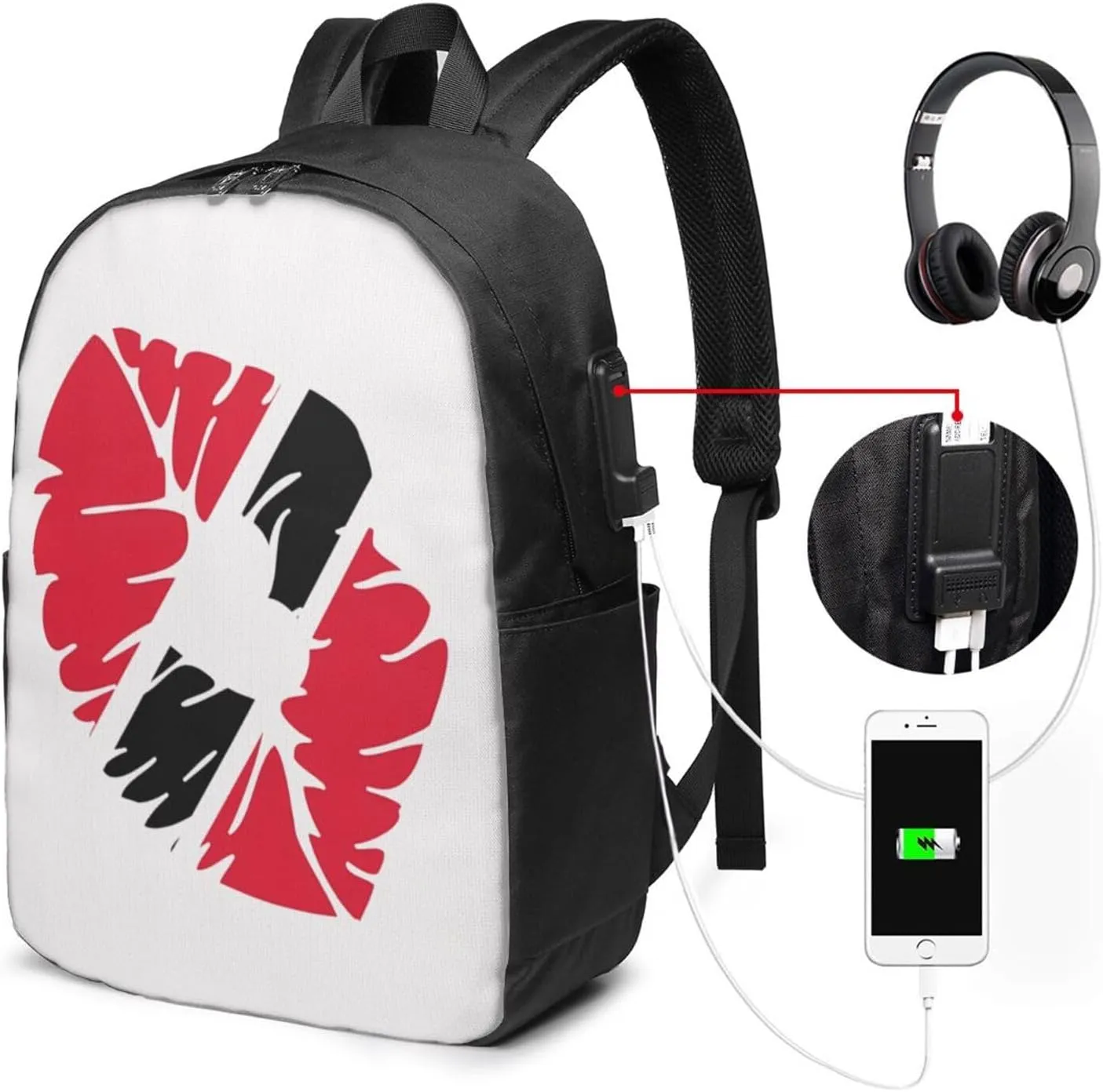 Trinidad Tobago Lips Flag Kiss Laptop Backpacks Travel Backpack Casual Business Daypack Sport Rucksack Computer Bag Fits up to 17 Inch Notebook with USB Port