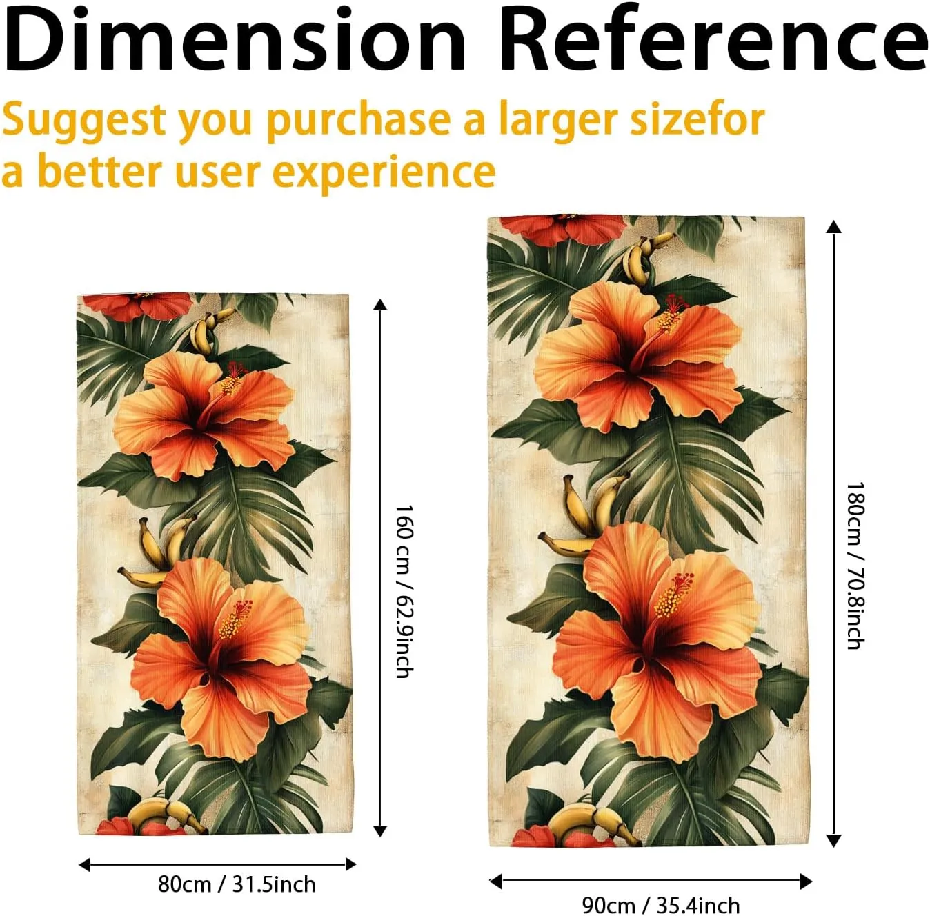 Tropical Hibiscus Beach Towel Orange Floral Print Microfiber, Quick Dry Absorbent Sand Free Oversized Lightweight Bath Towel, Vacation Pool Gym Travel Essentials 70x35 Inch