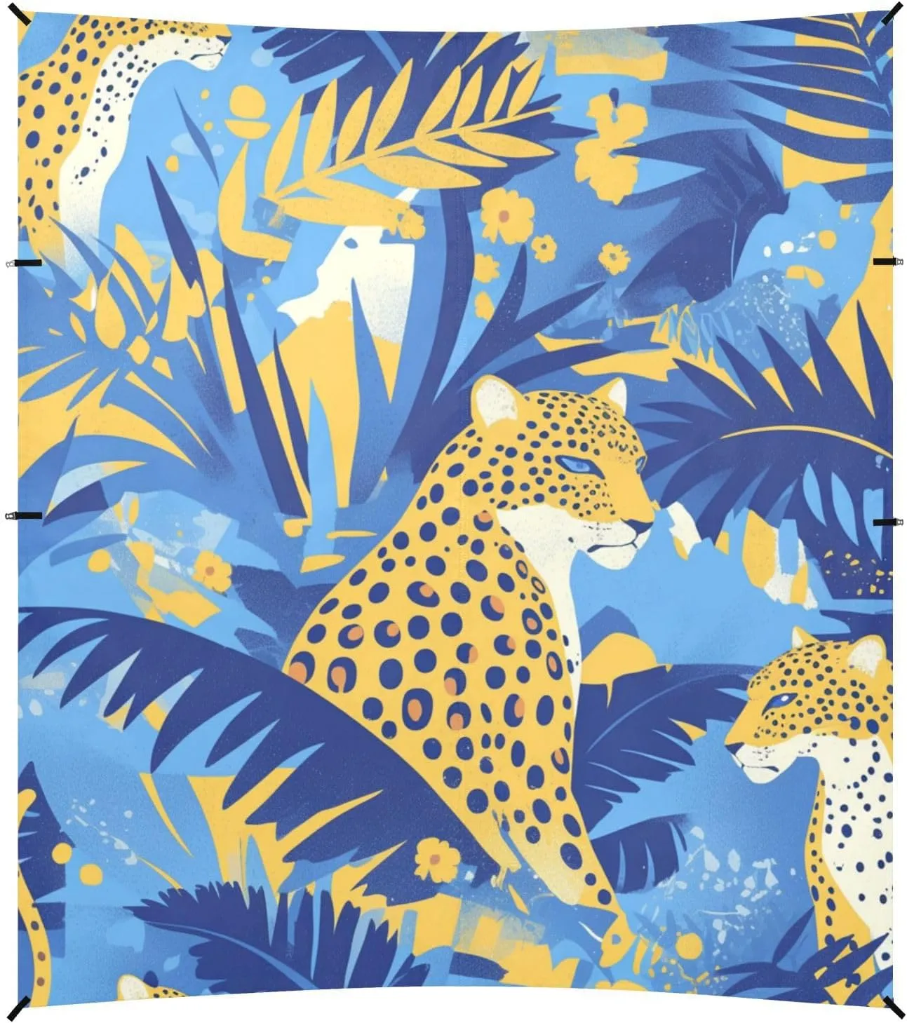Tropical Leaves Yellow Leopard Stable Beach Tent UPF50 Easy Setup Portable Sun Shelter with Sand Shovel, Sandbags for Camping, Picnics, Backyard