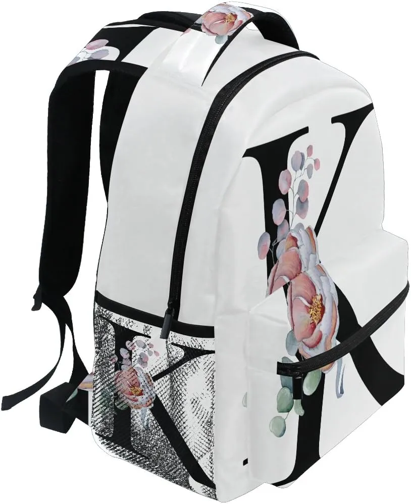 TropicalLife K Letter with Flower Backpacks Bookbag Shoulder School Computer Hiking Gym Travel Casual Travel Daypack