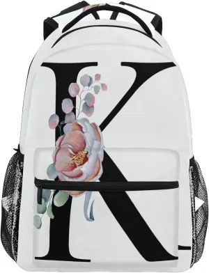 TropicalLife K Letter with Flower Backpacks Bookbag Shoulder School Computer Hiking Gym Travel Casual Travel Daypack