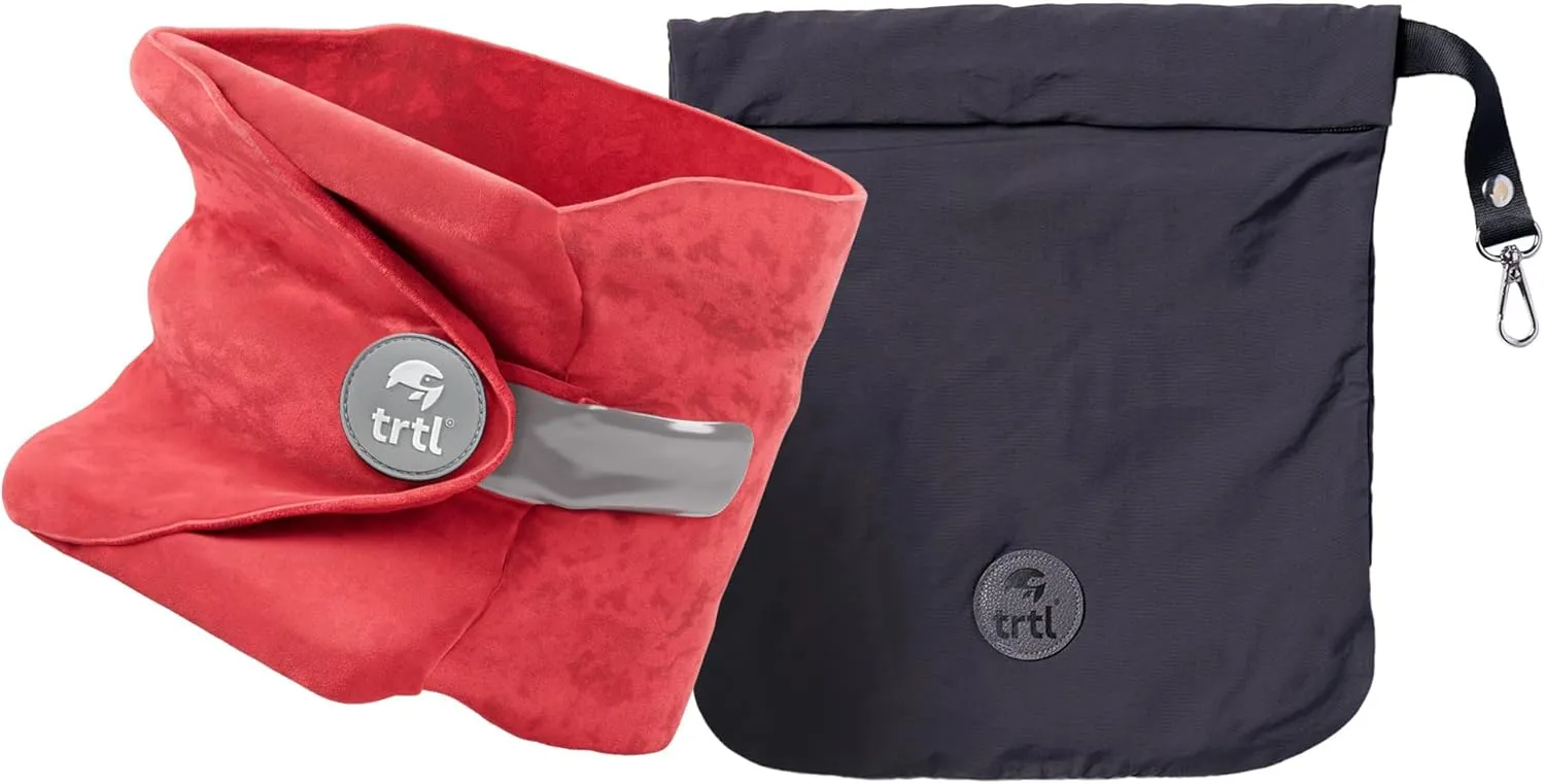 trtl Travel and Airplane Pillow - Real Sleeping Experience on Long Flights - Neck and Shoulder Support - Super-Soft, Lightweight, Easy-to-Carry, and Machine-Washable Flight Pillow - Coral