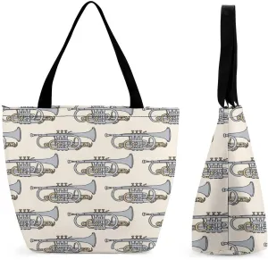 Trumpet Instrument Women's Reusable Shopping Bags Foldable Tote Bag Lightweight Handbag for Work Travel