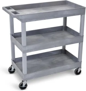 Tubstr 3-Tier Rolling Utility Cart with Wheels | Supports 300 lbs. Total | Heavy-Duty Capacity for Garage Storage, Office Spaces, & Kitchen Use | Durable Tool Cart with Locking Wheels (Gray, 32 x 18)