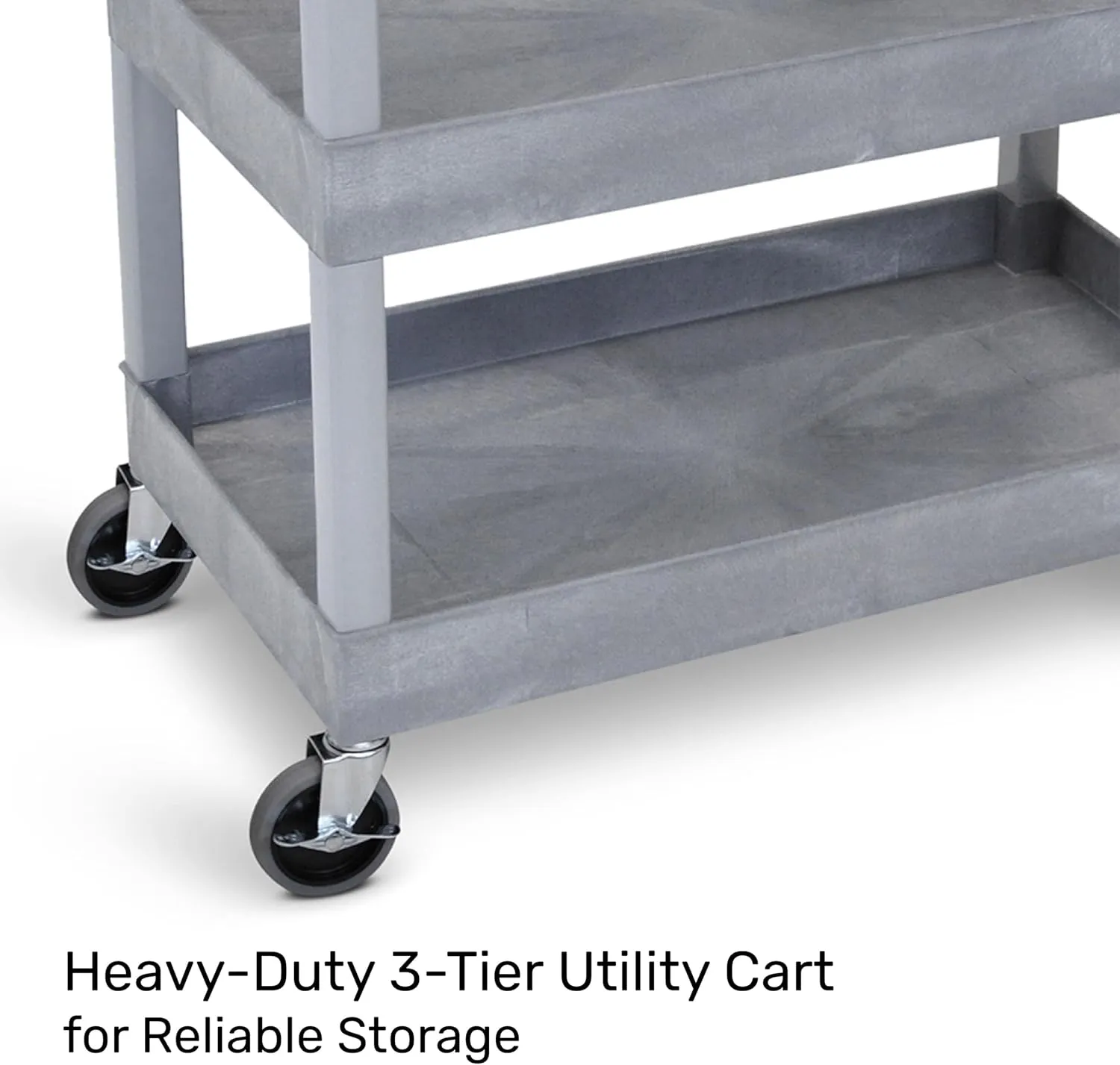 Tubstr 3-Tier Rolling Utility Cart with Wheels | Supports 300 lbs. Total | Heavy-Duty Capacity for Garage Storage, Office Spaces, & Kitchen Use | Durable Tool Cart with Locking Wheels (Gray, 32 x 18)