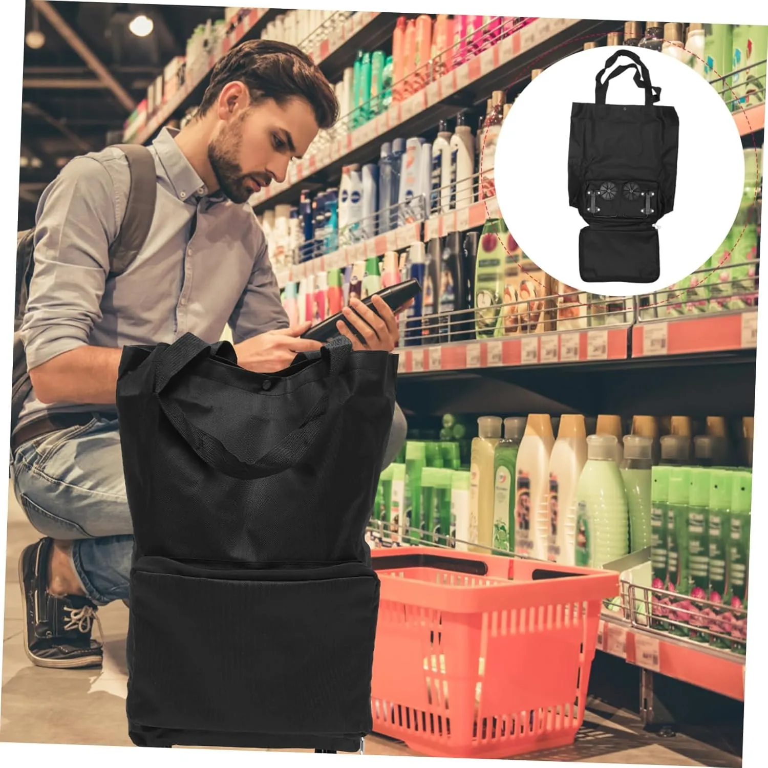 Tug Bag Tey Bag with Wheel Foldable Wheelbarrow Bags Shopping Pouch Foldable Grocery Bag Portable Dolly