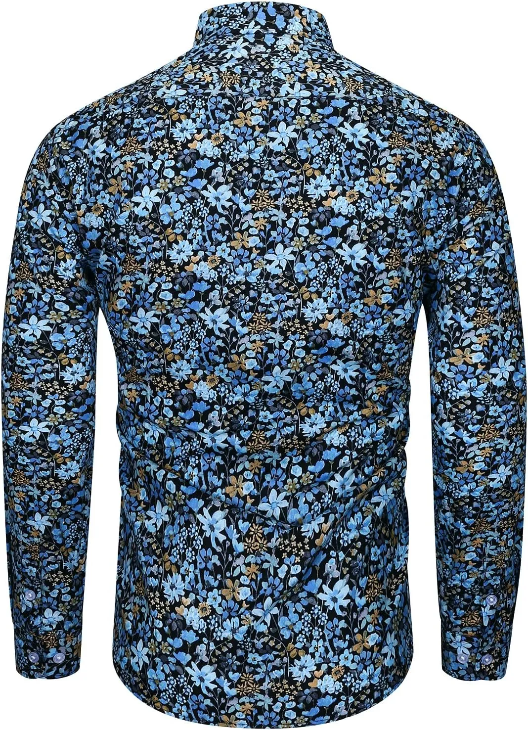 TUNEVUSE Men Floral Dress Shirts Long Sleeve Casual Button Down Flower Printed Shirts 100% Cotton