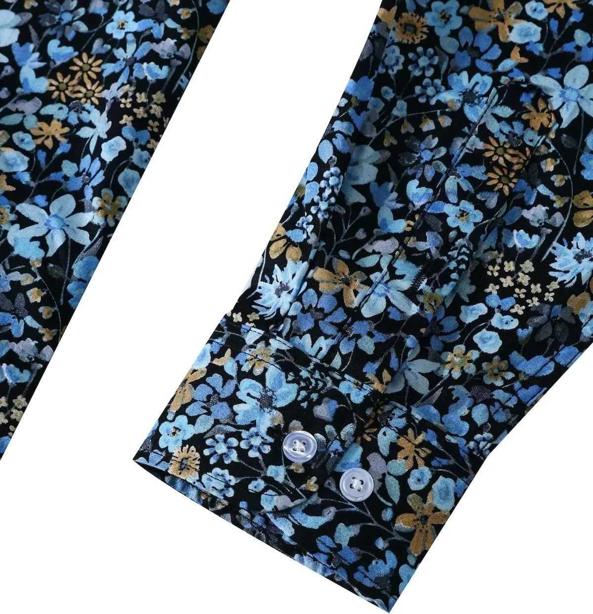 TUNEVUSE Men Floral Dress Shirts Long Sleeve Casual Button Down Flower Printed Shirts 100% Cotton