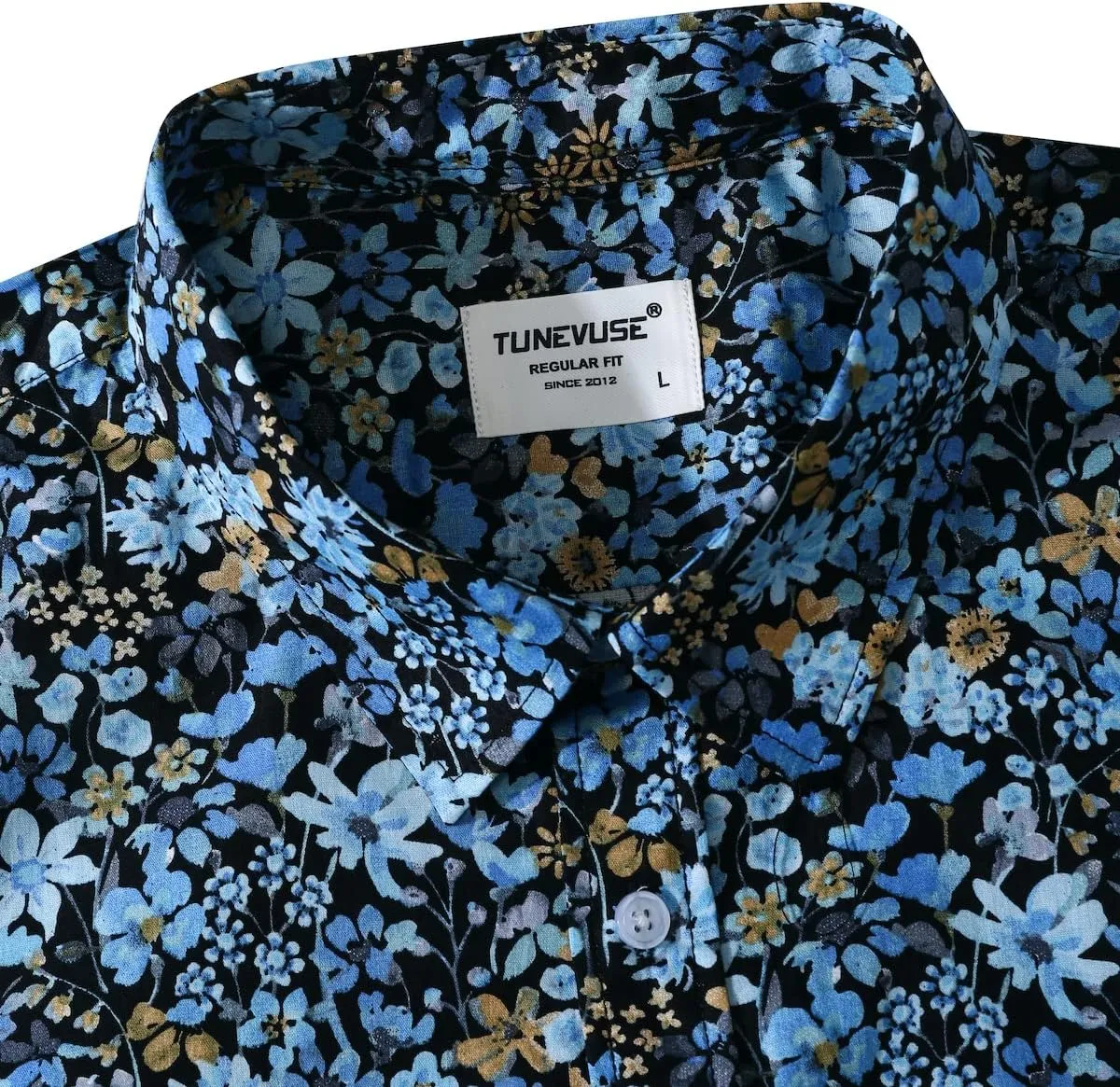 TUNEVUSE Men Floral Dress Shirts Long Sleeve Casual Button Down Flower Printed Shirts 100% Cotton