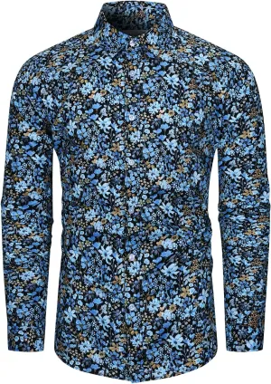 TUNEVUSE Men Floral Dress Shirts Long Sleeve Casual Button Down Flower Printed Shirts 100% Cotton