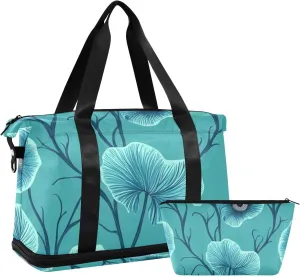 Turquoise Vintage Morning Glory Sports Gym Bag Weekender Overnight Bag with Adjustable Strap for Sports Foldable
