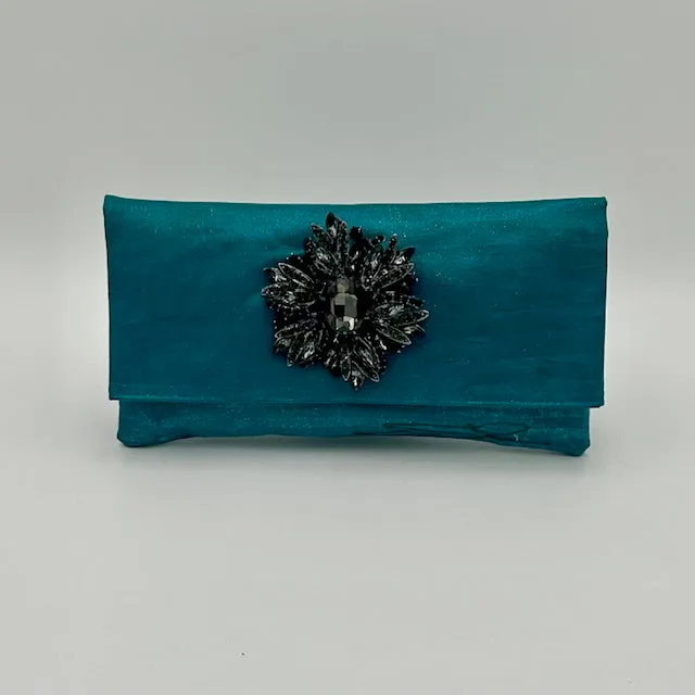 Turquoise with Black Crystal Brooch