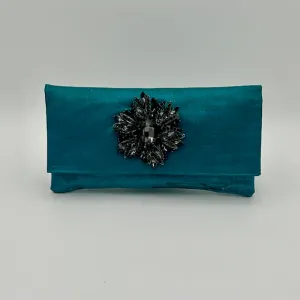 Turquoise with Black Crystal Brooch