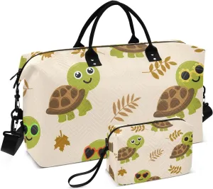 Turtle Pattern in Flat Travel Duffle Bag, Large Weekender Overnight Bags for Women Men Waterproof Carry on Shoulder Tote Bags for Hospital Maternity Mommy Gym with Toiletry Bag