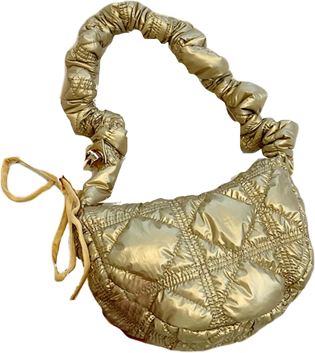 TWO KAT Metallic Quilted Shoulder Tote Purse Adjustable Strap Women, Puffer Hobo Crossbody Handbag, Lightweight Sling Bags