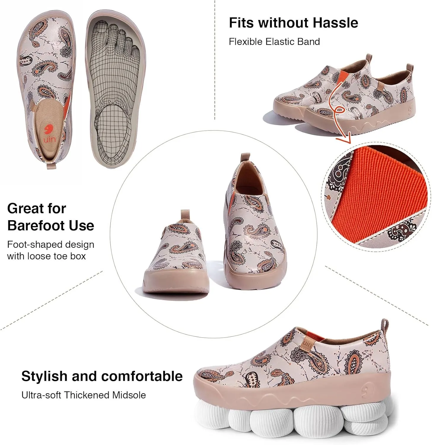 UIN Women's Art Travel Walking Shoes Slip On Casual Lightweight Wide Toe Fashion Sneaker Toledo Ⅸ