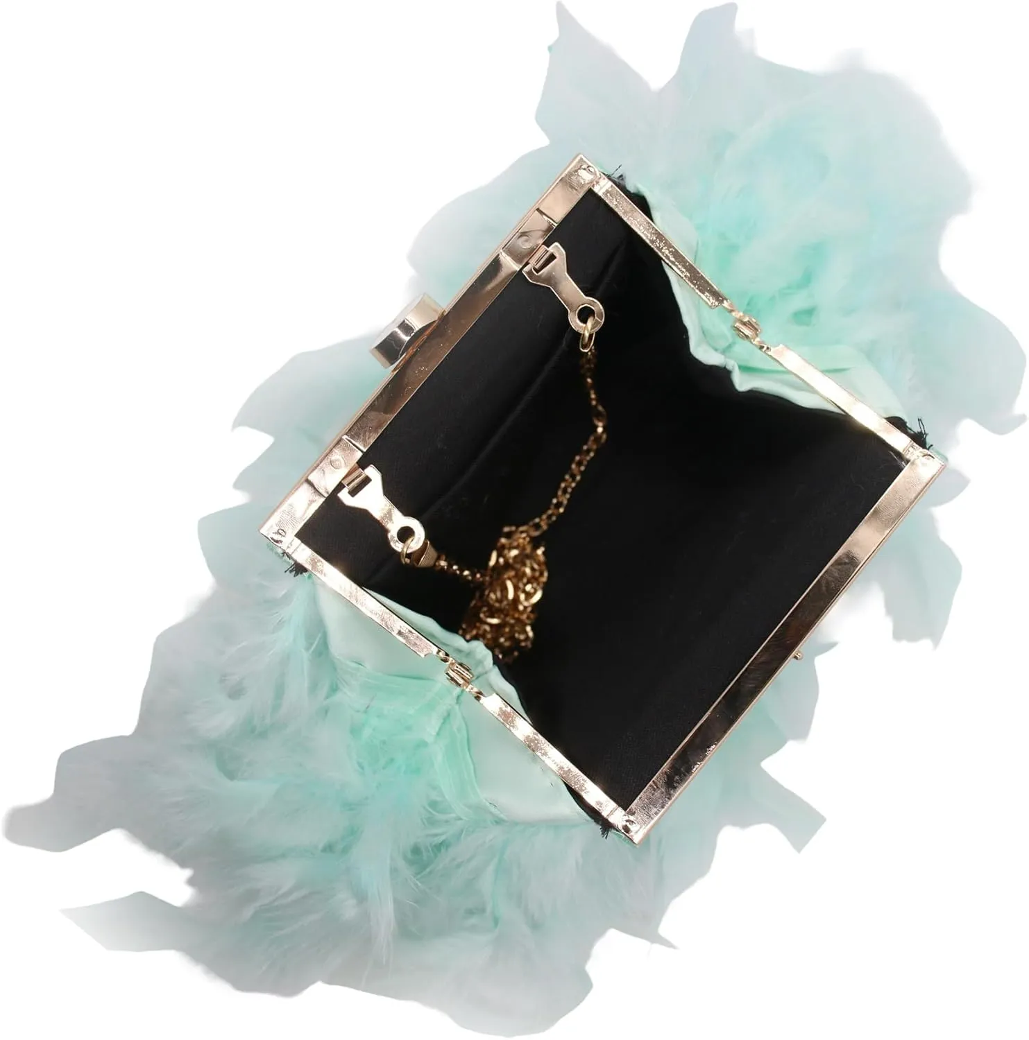 UMREN Feather Clutches Purses for Women Vintage Evening Clutch Fluffy Feather Handbag Crossbody Bag