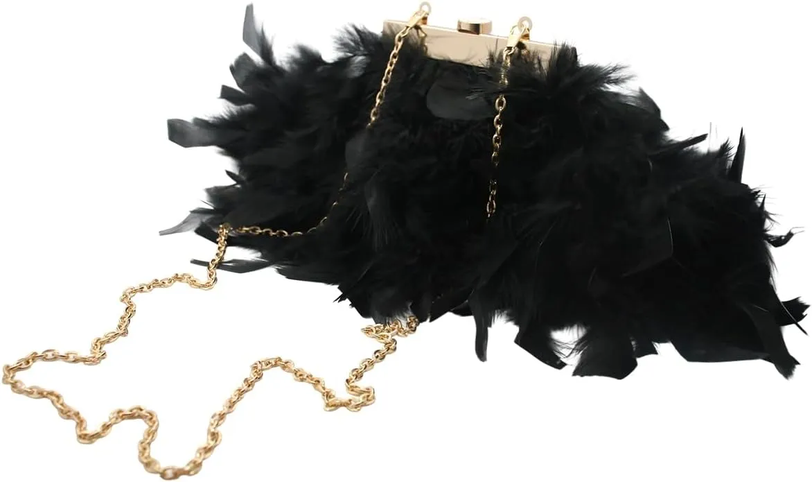 UMREN Feather Clutches Purses for Women Vintage Evening Clutch Fluffy Feather Handbag Crossbody Bag