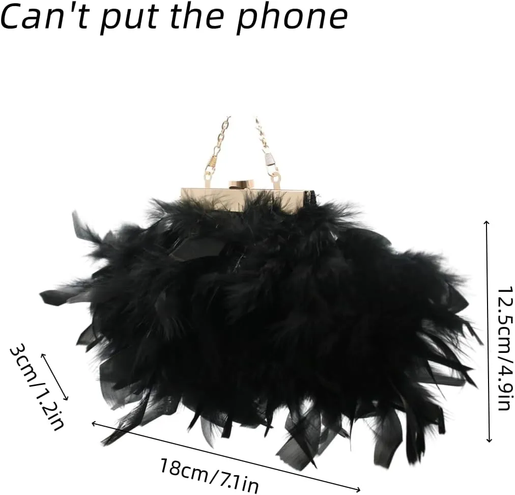 UMREN Feather Clutches Purses for Women Vintage Evening Clutch Fluffy Feather Handbag Crossbody Bag