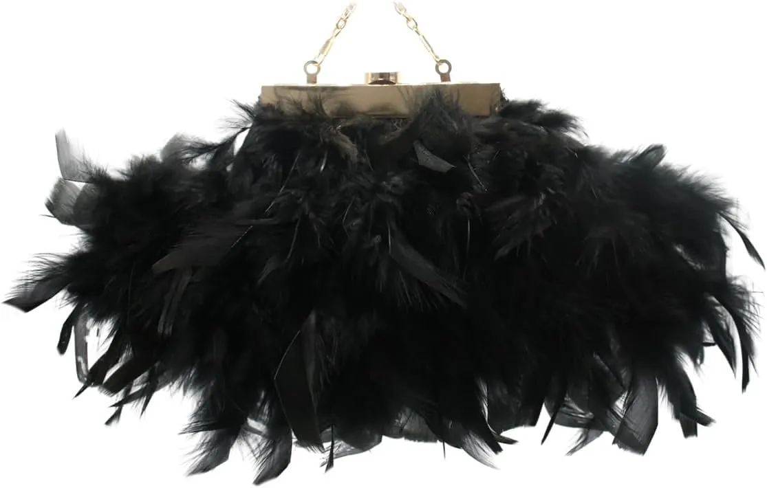 UMREN Feather Clutches Purses for Women Vintage Evening Clutch Fluffy Feather Handbag Crossbody Bag