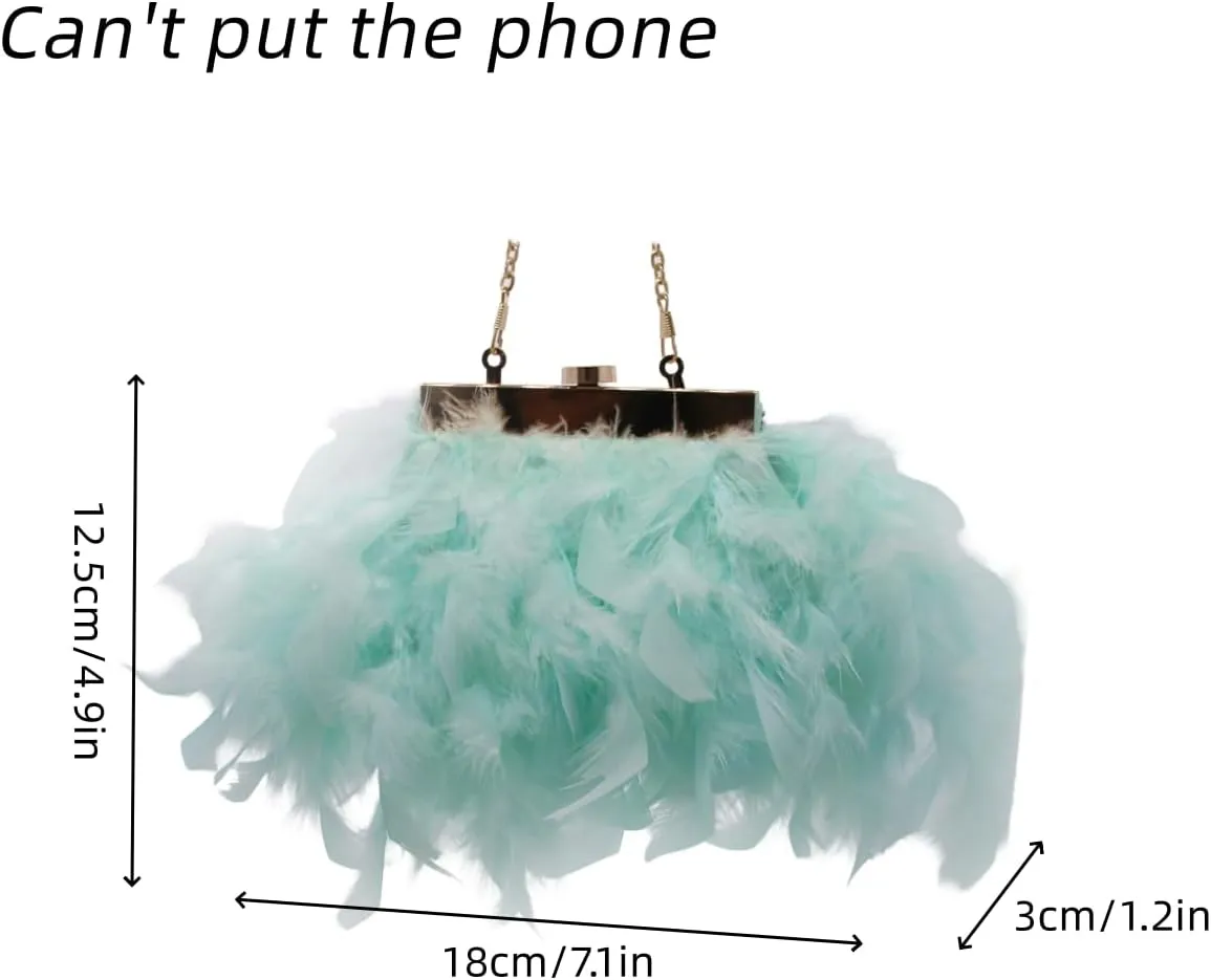 UMREN Feather Clutches Purses for Women Vintage Evening Clutch Fluffy Feather Handbag Crossbody Bag