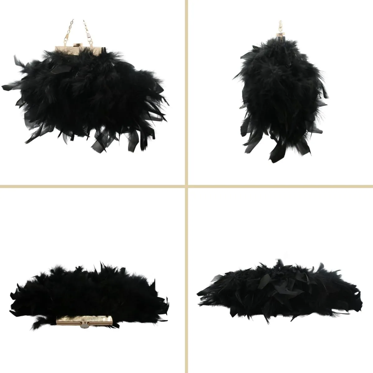 UMREN Feather Clutches Purses for Women Vintage Evening Clutch Fluffy Feather Handbag Crossbody Bag