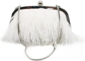 UMREN Feather Clutches Purses for Women Vintage Evening Clutch Fluffy Feather Handbag Crossbody Bag
