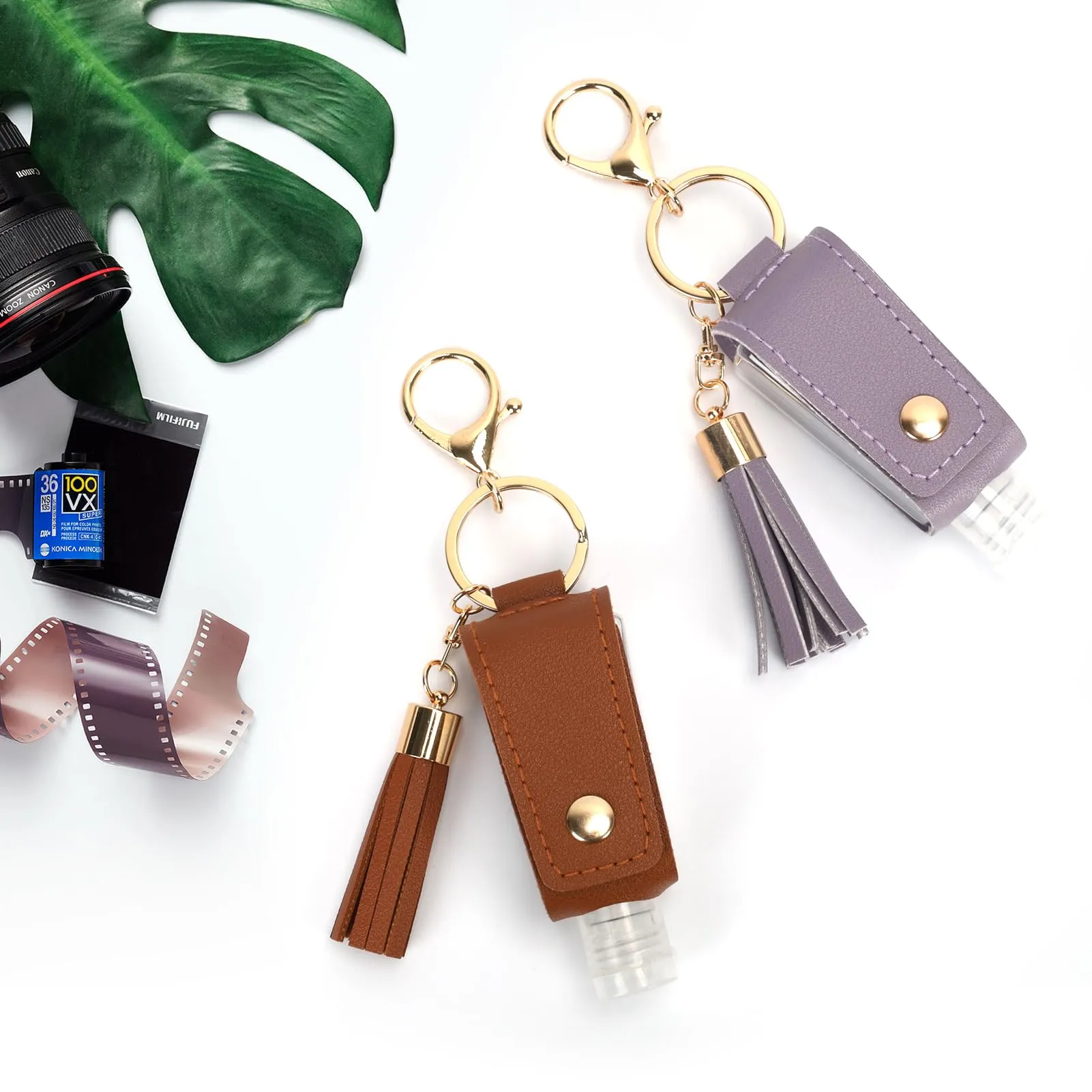Unaone 1oz/30ml Hand Sanitizer Holder Travel Size, Empty Bottle Leather Sanitizer Holder with Keychain Portable Small Squeeze Bottle Refillable Container for Toiletry Lotion Liquid Soap Shampoo Purple