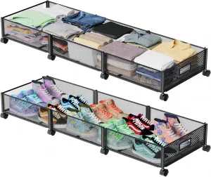 Under Bed Storage with Wheels 47.2"(L),57.6L Large Rolling Under Bed Storage, Metal Underbed Containers on Wheels, Tool-Free Assembly Foldable Metal Underbed Drawers for Shoes Clothes Toys