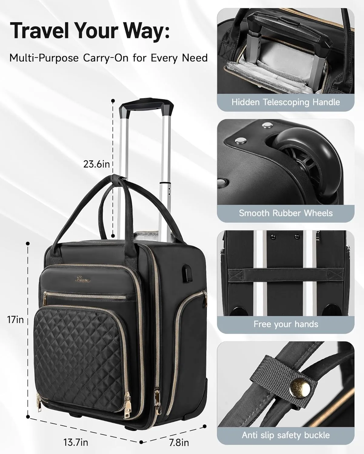 Under Seat Luggage with Wheels for Women Men, Airline Approved Underseat Carry on Luggage for Airplanes, Small Personal Item Travel Bag for Short Trip