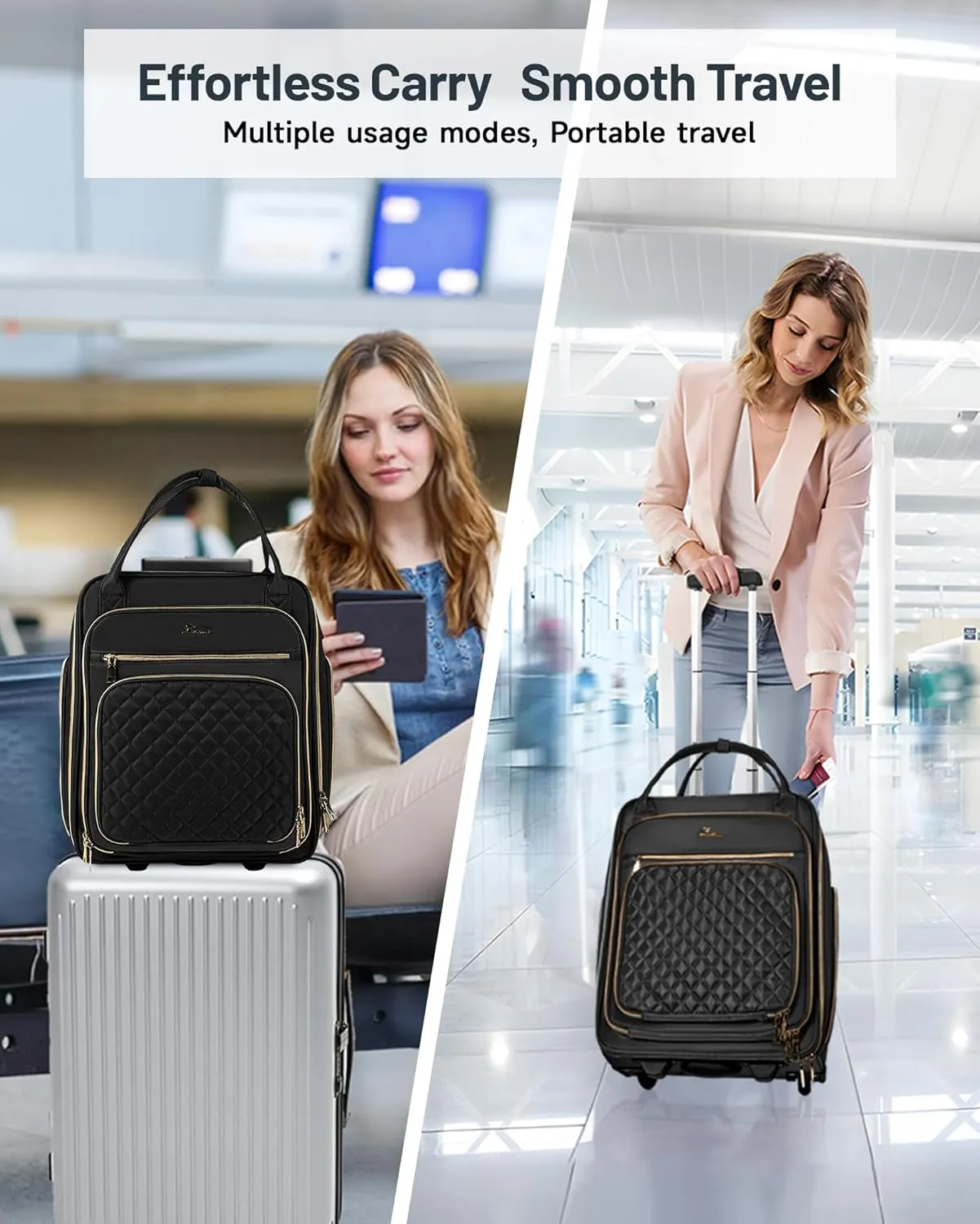 Under Seat Luggage with Wheels for Women Men, Airline Approved Underseat Carry on Luggage for Airplanes, Small Personal Item Travel Bag for Short Trip