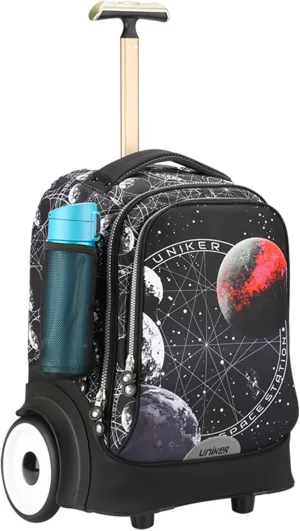 UNIKER Rolling Bag witth Wheels, 40L Water Resistant Wheeled Laptop Backpack, Silent Wheel Travel Backpack for Women Men, T5- Space Station