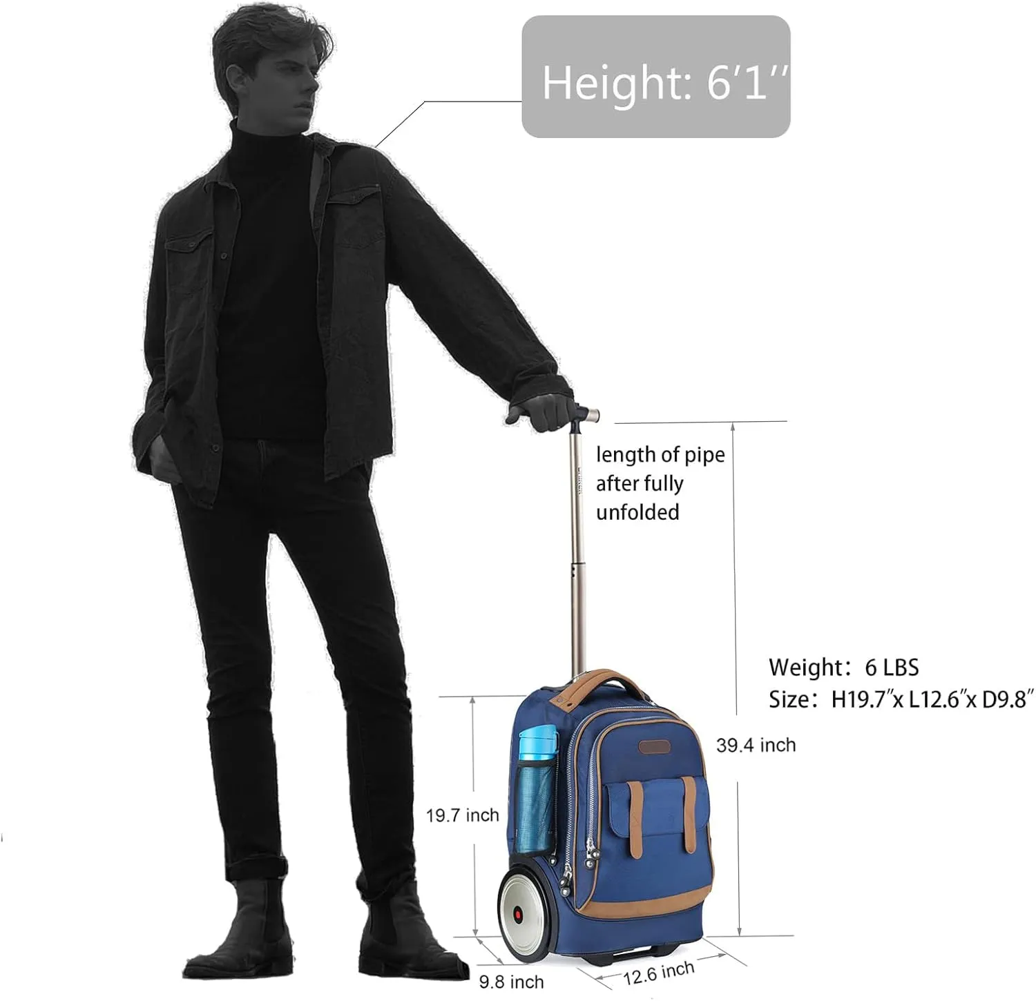 UNIKER Rolling Laptop Bag for 14 Inch Laptop,Roller Bag,Backpack with Wheels,20 Inch Wheeled Computer Bag (Blue)