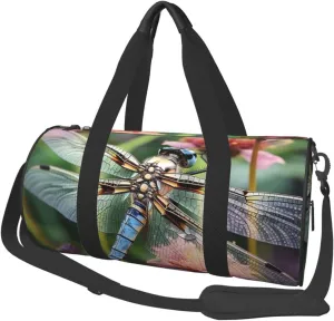 UNIOND Travel Duffle Bag Lightweight Sports Gym Bag for Men Women Foldable Carry on Weekender Overnight Bag Dragonfly Insects Flowers Canvas Sport Duffel Bag for Yoga Business Trip, Black