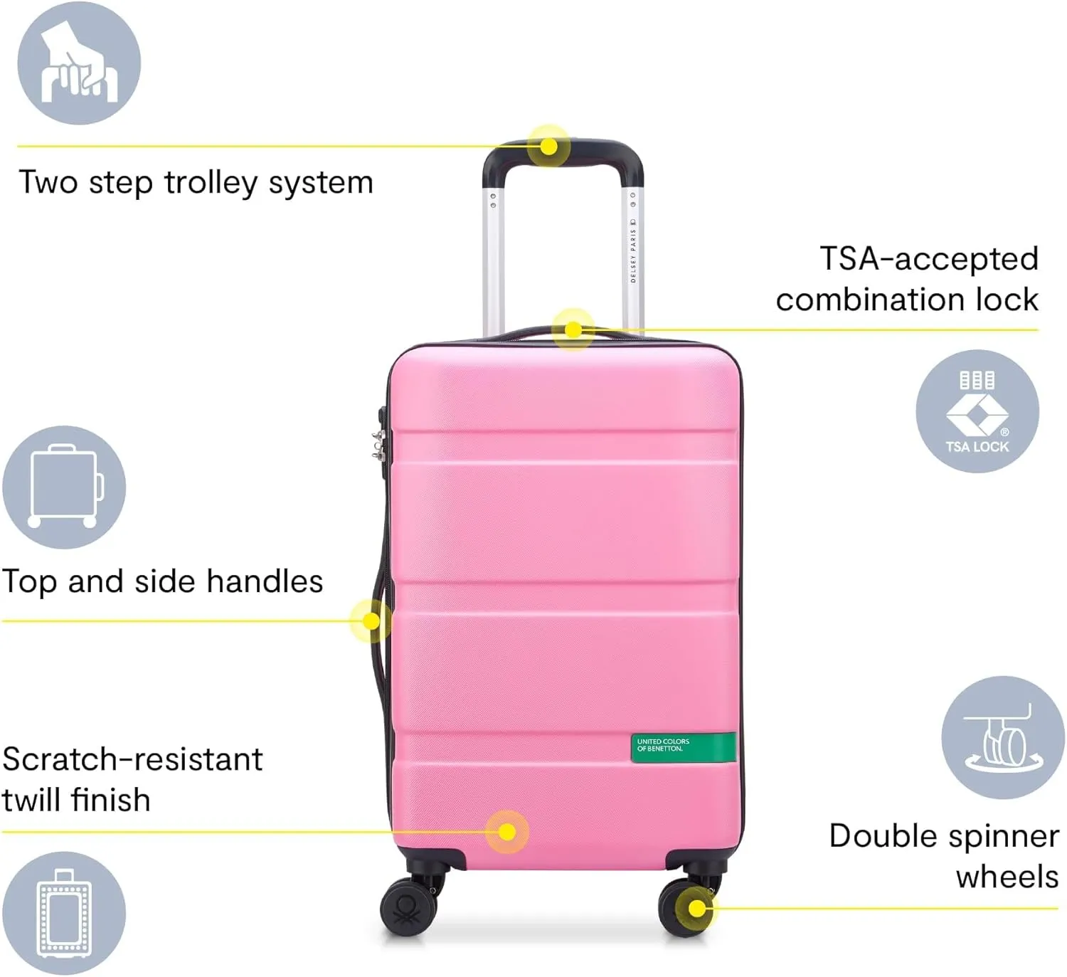 United Colors of Benetton Now Hardside Luggage with Spinner Wheels, Black, Carry-On 19 Inch