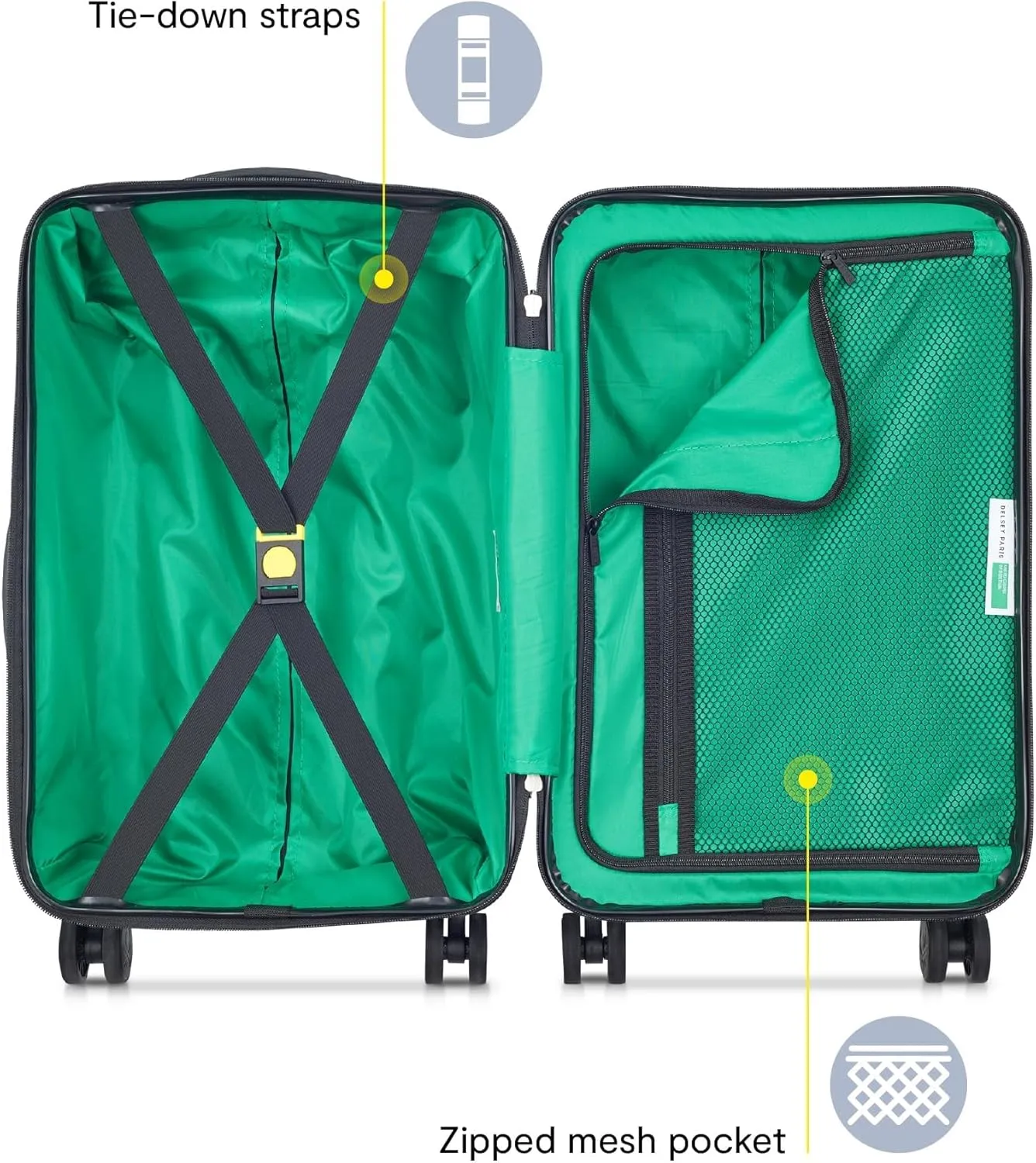 United Colors of Benetton Now Hardside Luggage with Spinner Wheels, Black, Carry-On 19 Inch