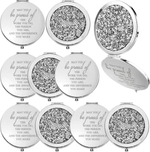 Unittype 10 Pcs Employee Appreciation Gift Inspirational Compact Mirror Women Thank You Gifts Bulk Travel Pocket Mirror for Women Graduation Secretaries Teacher Nurse CNA Week Gifts(Silver)