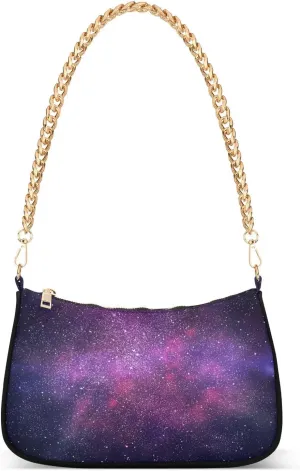 Universe Stars Nebula Galaxy Shoulder Handbags for Women Travel Hobo Tote Handbag Women Gold Chain Shoulder Bags Purse with Zipper Closure